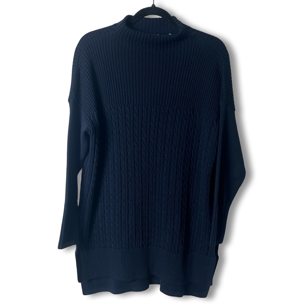 Barbour – Women’s Navy Blue Cable Knit Tunic Sweater Cotton Mock Neck– Sz. S